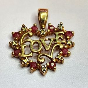 Vintage Signed Love Heart with Lab Rubies